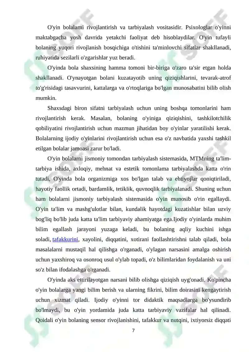 MAKTABGACHA YOSHDAGI BOLALARNING O'YIN FAOLIYATINI RIVOJLANTIRISH VOSITASI SIFATIDA SUB'EKT-FAZOVIY MUHITNI RIVOJLANTIRISH 7