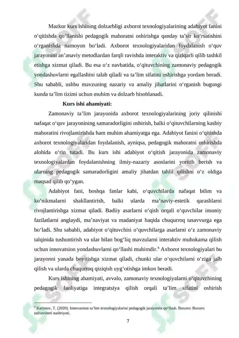 Adabiyot fanini oʻqitishda axborot texnologiyalaridan foydalanish pedagogik mahoratni oshirish omili 7