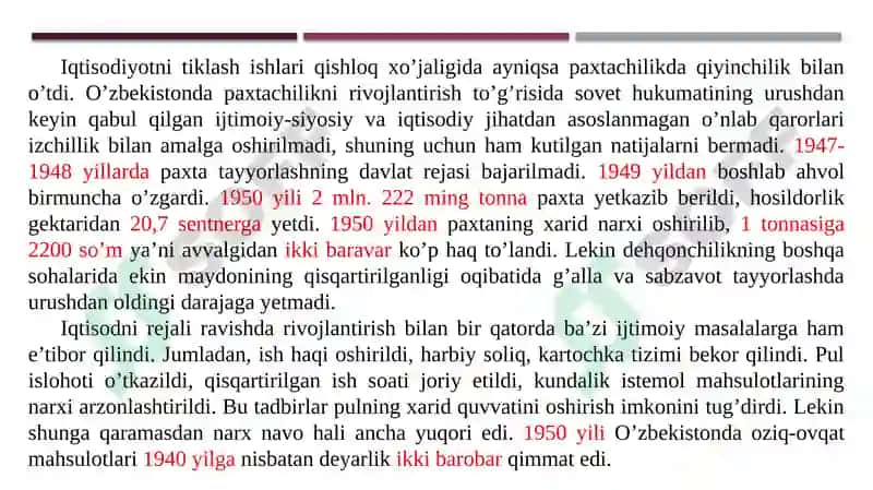 Ma’muriy-buyruqbozlik tuzumining kuchayishi va inqirozi davrida O’zbekiston (1946-1985 yy.) 7