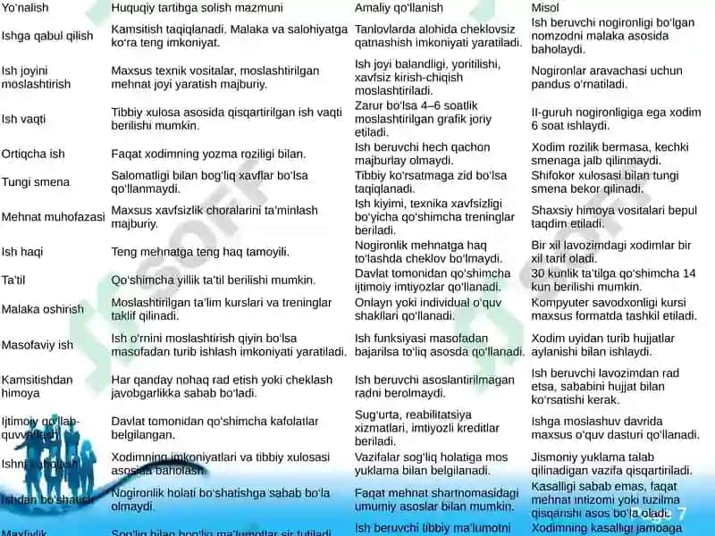 Nogironligi bo‘lgan shaxslarning mehnatini huquqiy jihatdan tartibga solishning o‘ziga xos xususiyatlari 7