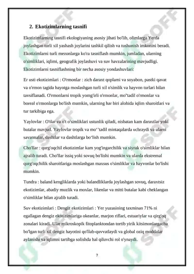 Ekotizim va ularning tasniflanishi 7
