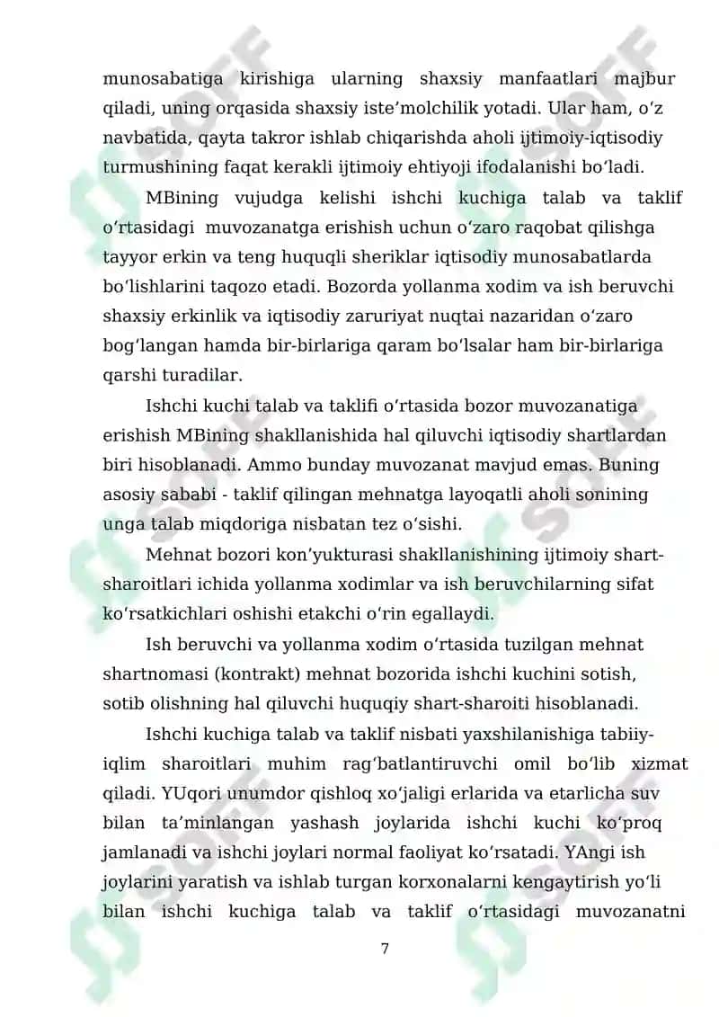 O'ZBEKISTON RESPUBLIKASIDA MEHNAT BOZORINING SHAKLLANISHI VA ISHSIZLIKNI O'ZIGA XOS XUSUSIYATLARI 7