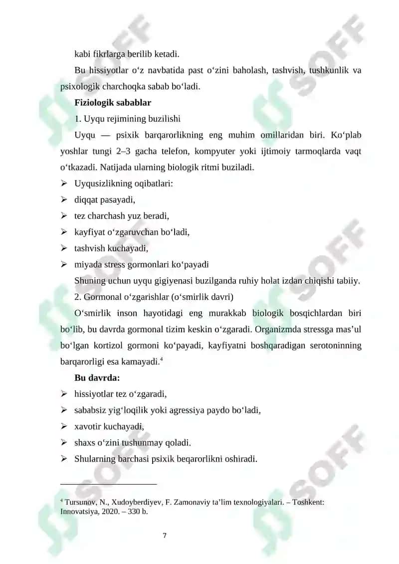 Yoshlarda stress va tashvishning ortishi kelib chiqish sabablari, qo‘llaniladigan metodikalar va oldini olish usullari 7