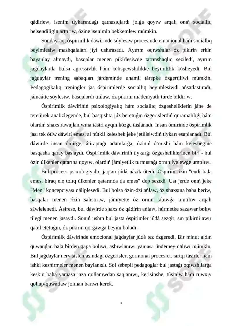 Òspirimlerde shaxslar ara qatnasiqlardi qaliplestiriw treningi 7