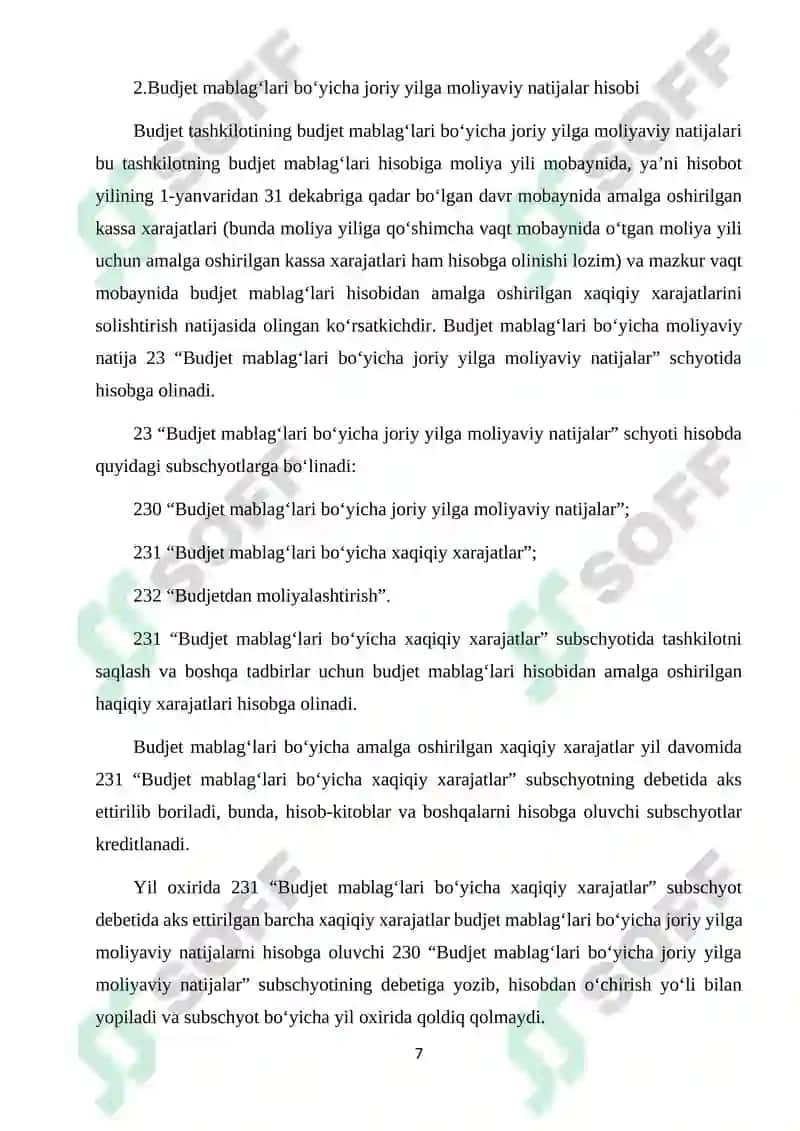 Budjet tashkilotlarida moliyaviy natijalar xisosida yozilgan 7