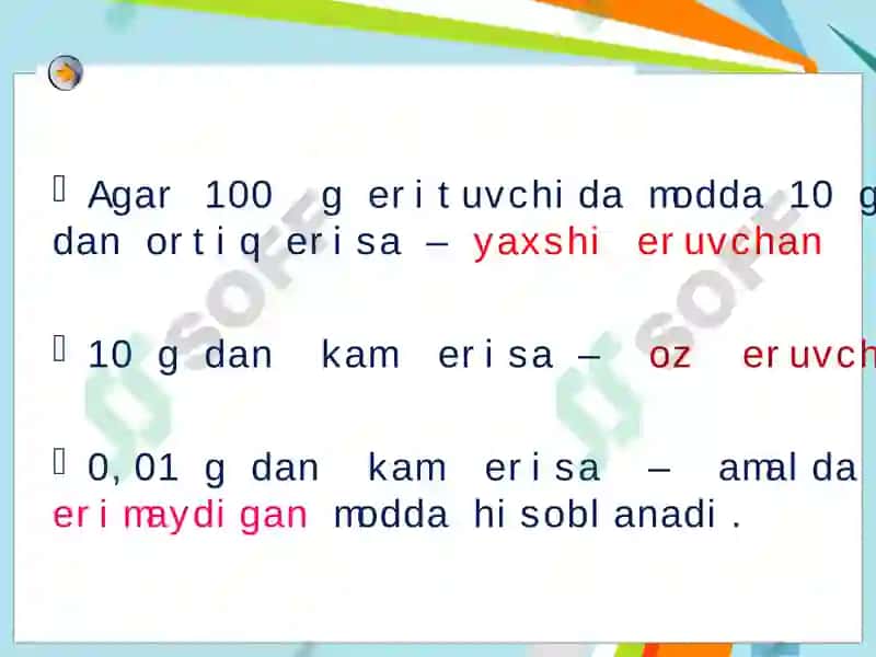 Eritmalar va ularning konsentratsiyalari haqida tushuncha 7