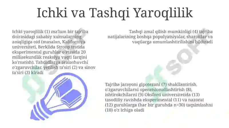 Psixologik eksperiment jarayoni va uning asosiy xususiyatlari 7