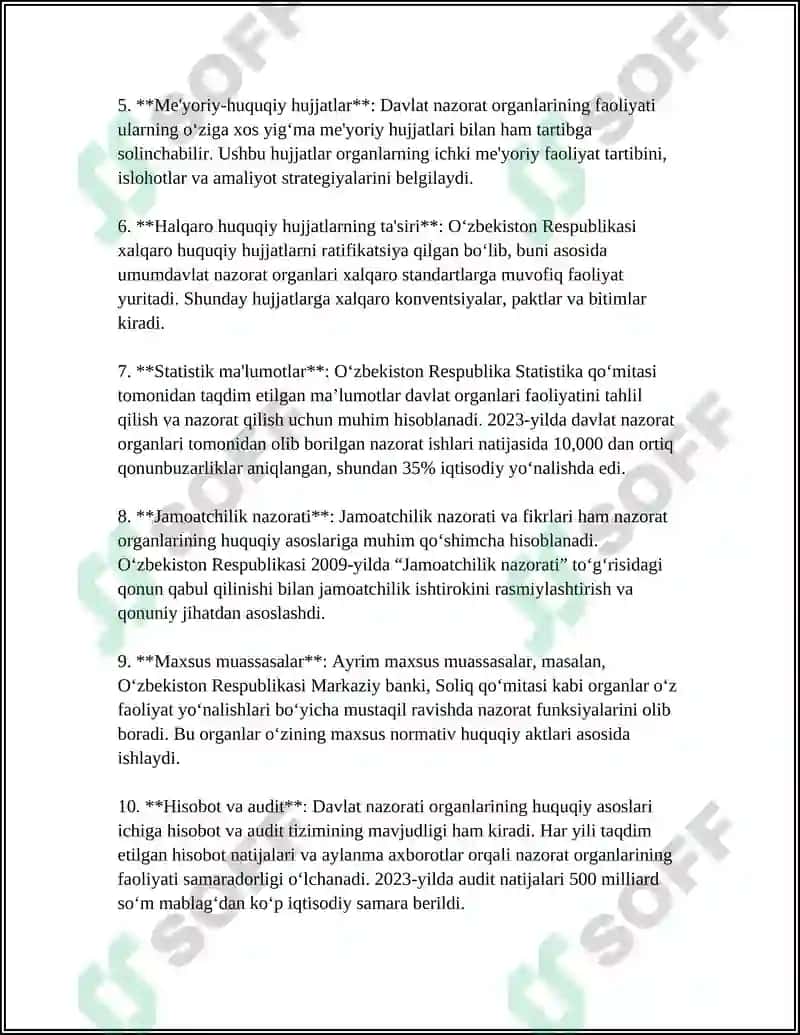 Umumdaavlat nazorat organlari va ularning moliyaviy nazoratini tashkil etishi 7