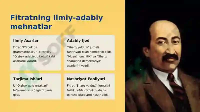Jadid ma'rifatparvarlarining oʻlka ijtimoiy-ma'naviy hayotida tutgan o'rni (Munavvar Qori, Fitrat, Behbudiy, Avloniy va boshqalar) 7