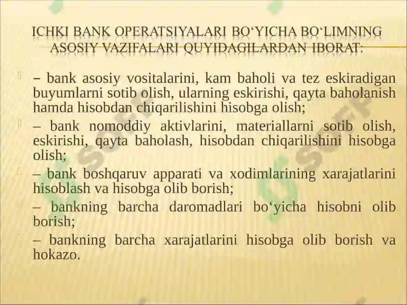 BANKLARDA BUXGALTERIYA HISOBINI TASHKIL QILINISHI 7
