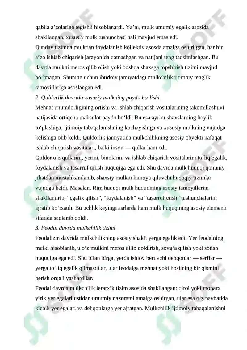 MULK HUQUQLARI NAZARIYASI VA MULKCHILIK SHAKILLARI RIVOJLANISHINING EVALUTSIYASI 7