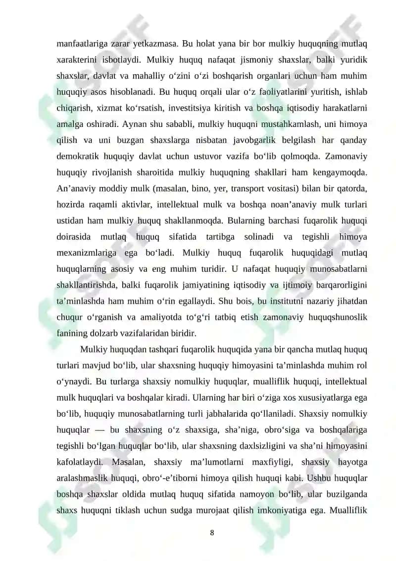 FUQAROLIK HUQUQIDA MUTLAQ HUQUQLAR TUSHUNCHASI VA ULARNING OʻZIGA XOS XUSUSIYATLARI 7