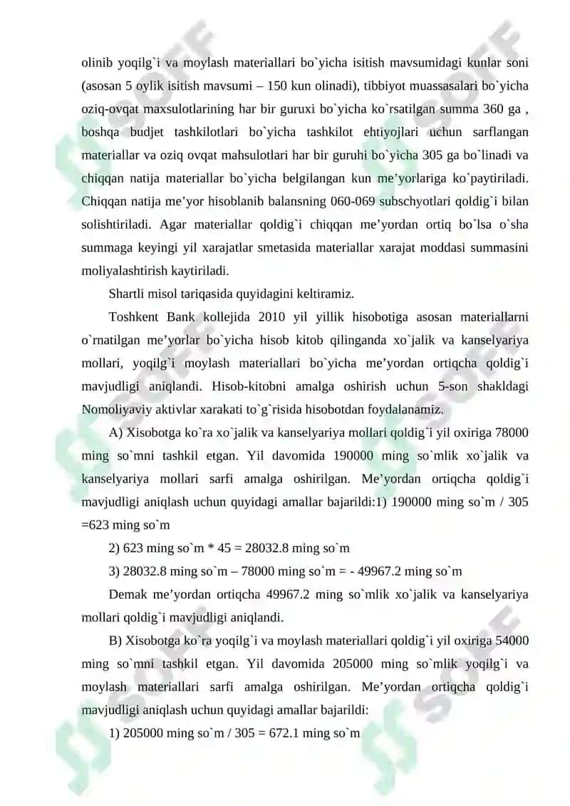 Budjet tashkilotlarida tovar-moddiy zaxiralar hisobi REFERAT 7