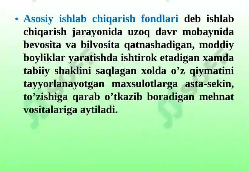 Asosiy fondlar tushunchasi, ahamiyati, tasnifi 7