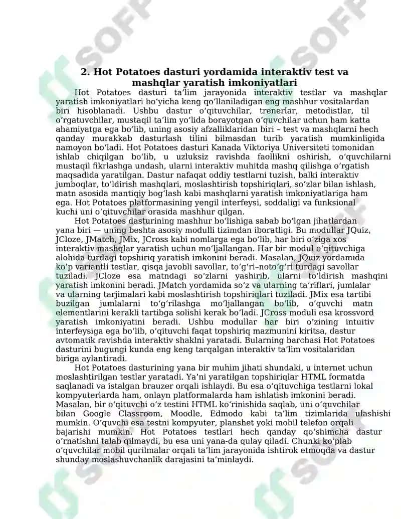 iSpring Suite,Hot Potatoes, MyTestX, easyQuizzy dasturlariva ularning imkoniyatlari 7