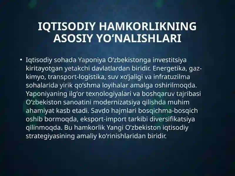Yangi Oʻzbekiston va Yaponiya munosabatlari 7