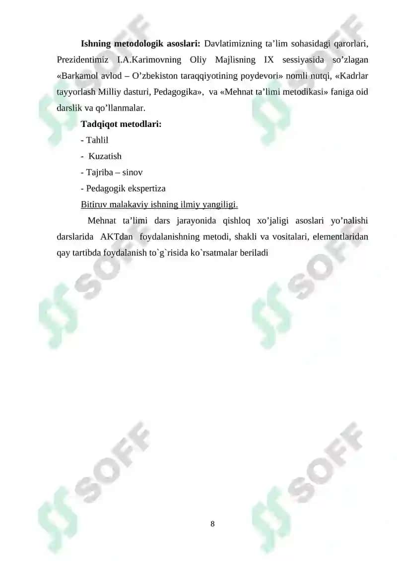 6-SINF ,,QISHLOQ XO’JALIK ASOSLARI’’  BO’LIMINI O’QITISHNING NAZARIY    ASOSLARRI 7