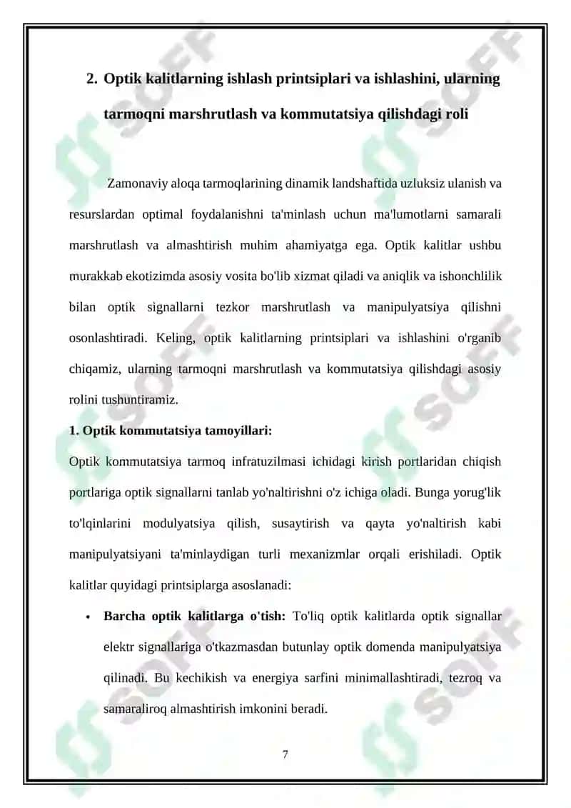 Optik kommutatorlar asosida optik aloqa tarmoqlarini tuzilish prinsiplari 7