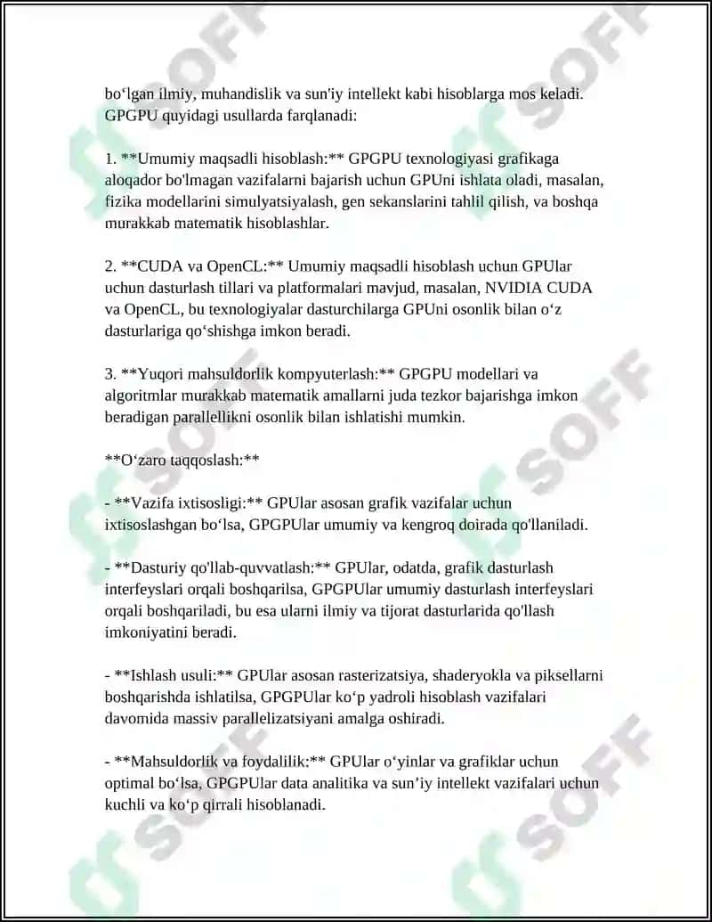 GPU VA GPGPU ARXITEKTURASI VA O‘ZARO ISHLASH PRINSIPLARI 7