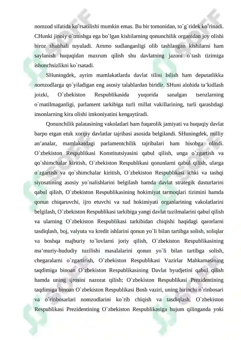 O`zbekiston Respublikasida ikki palatali parlamentni shakllantirishning o`ziga xos xususiyatlari 7