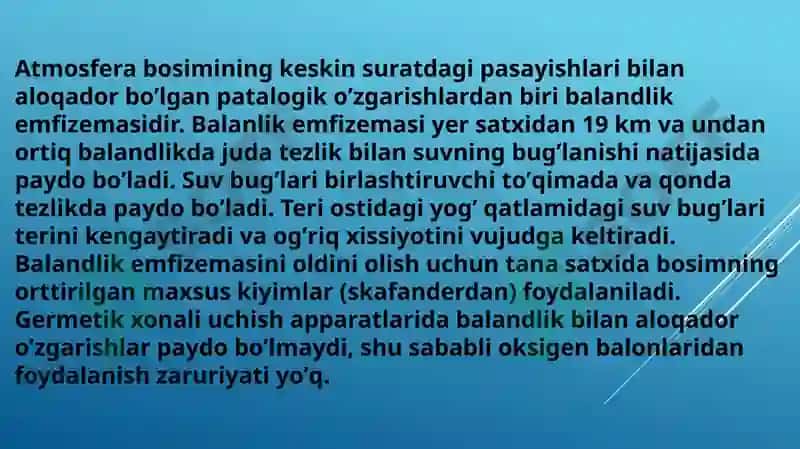 Yuqori va past bosimning organizmga ta'siri patofiziologiyasi 7