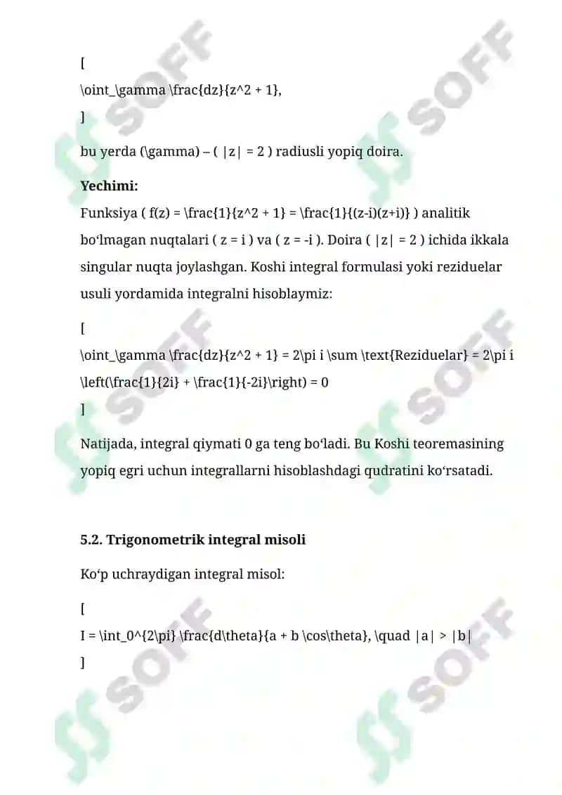 KOMPLEKS O‘ZGARMUVCHAN FUNKSIYALAR, ULARNING INTEGRALLARI VA KOSHI TEOREMASI 7