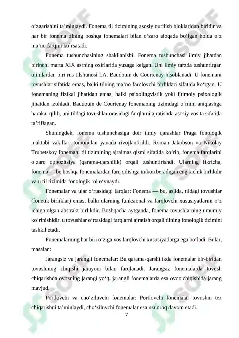 O‘zbek tilida fonemalarning integral va differensial beldilari 7