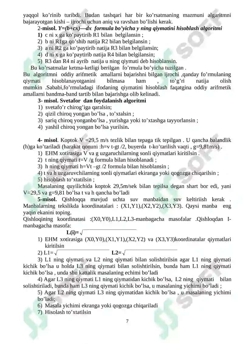 Tayyorlov yo’nalishi: 0.52.01.00 – Informatika va axborot texnologiyalari(tarmoqlar va sohalar bo’yicha) 7