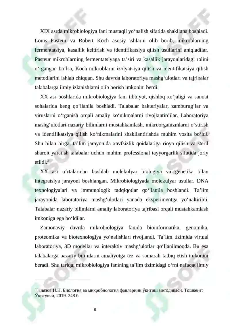 Mikrobiologiya fanini o‘qitishda laboratoriya mashg‘ulotlarining o‘rni va metodik tashkil etilishi 7