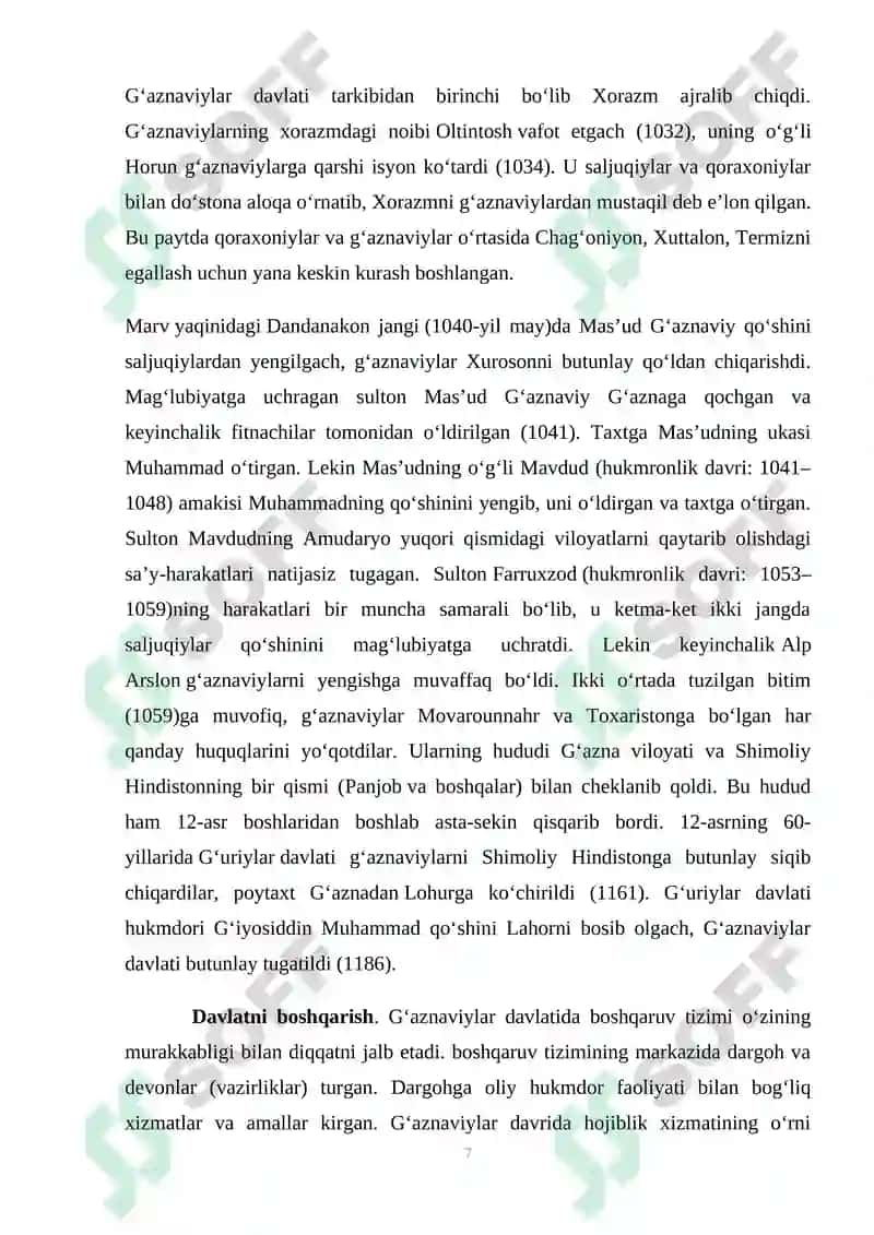 Tohiriylar, Somoniylar, G`aznaviylar, Qorahoniylar  Saljuqiylar, Qoraxitoylar 7