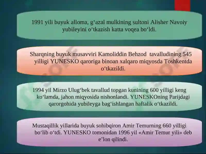 Mustaqillik yillarida O‘zbekistondagi ma’naviy vamadaniy taraqqiyot 7