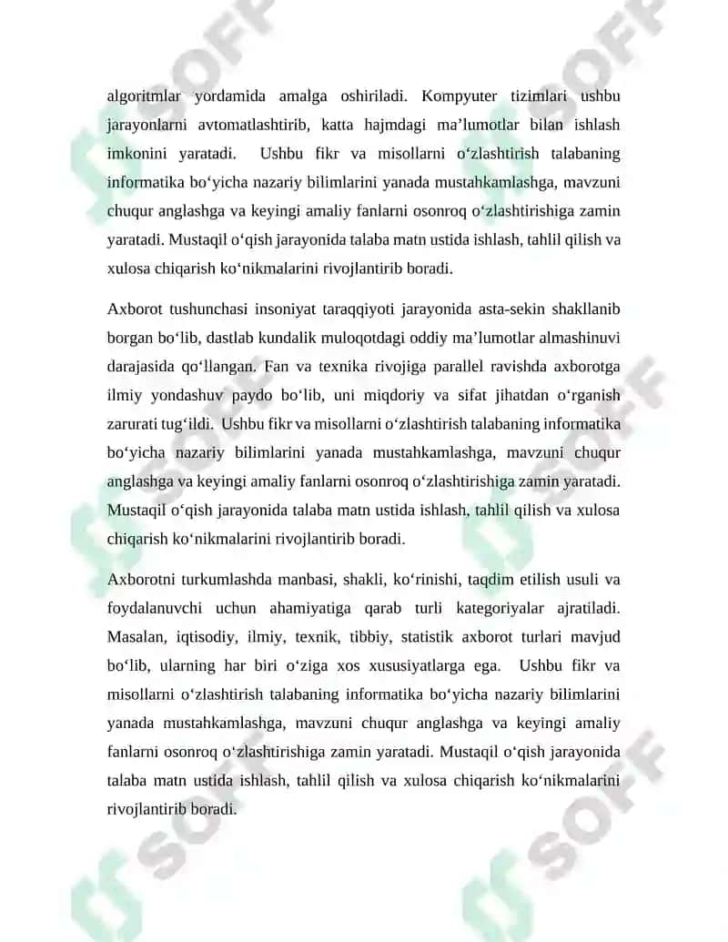 INFORMATIKANING NAZARIY ASOSLARI FANIDAN MUSTAQIL TA’LIM ISHI 7