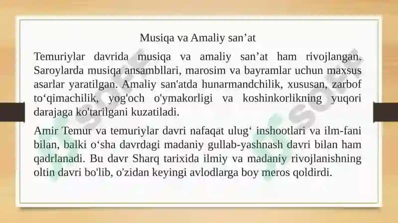 Amir Temur va Temuriylar davri madaniyat va san'at 7