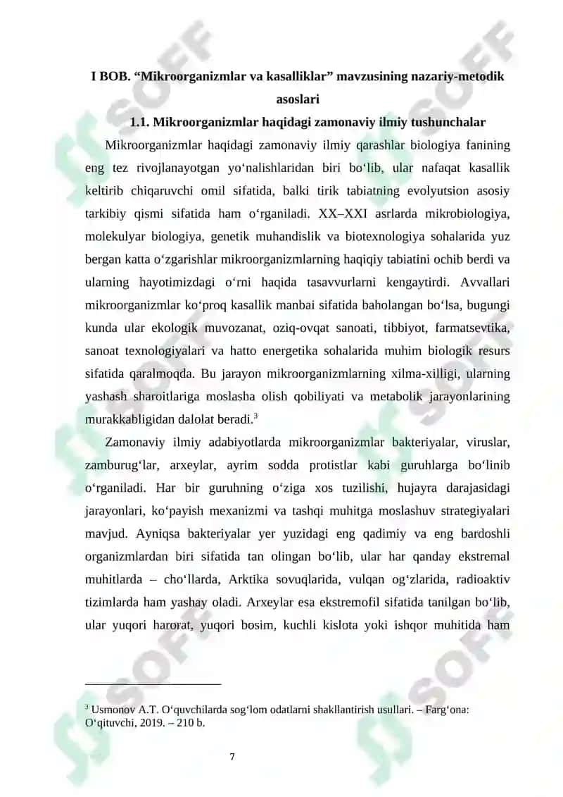 MIKROORGANIZMLAR VA KASALLIKLAR MAVZUSINI O‘QITISHDA SOG‘LOM TURMUSH TARZINI TARG‘IB ETISH 7