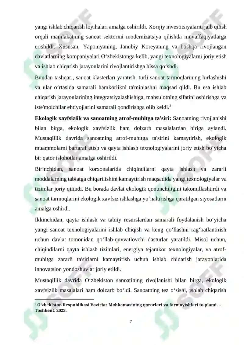 MUSTAQILLIK YILLARIDA QISHLOQ XO‘JALIGI VA SANOAT SOHASIDAGI O‘ZGARISHLAR 7