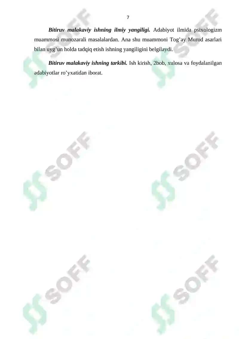 “Hozirgi o’zbek nasrida psixologizm” (Tog’ay Murod nasri misolida) 7