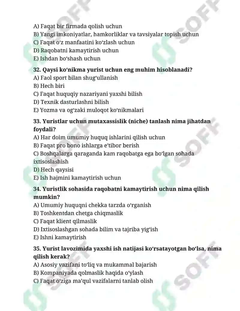 HUQUQQIY KO`NIKMALAR VA METADALOGIYA FANIDAN YUZASIDAN TEST SAVOLLARI 7