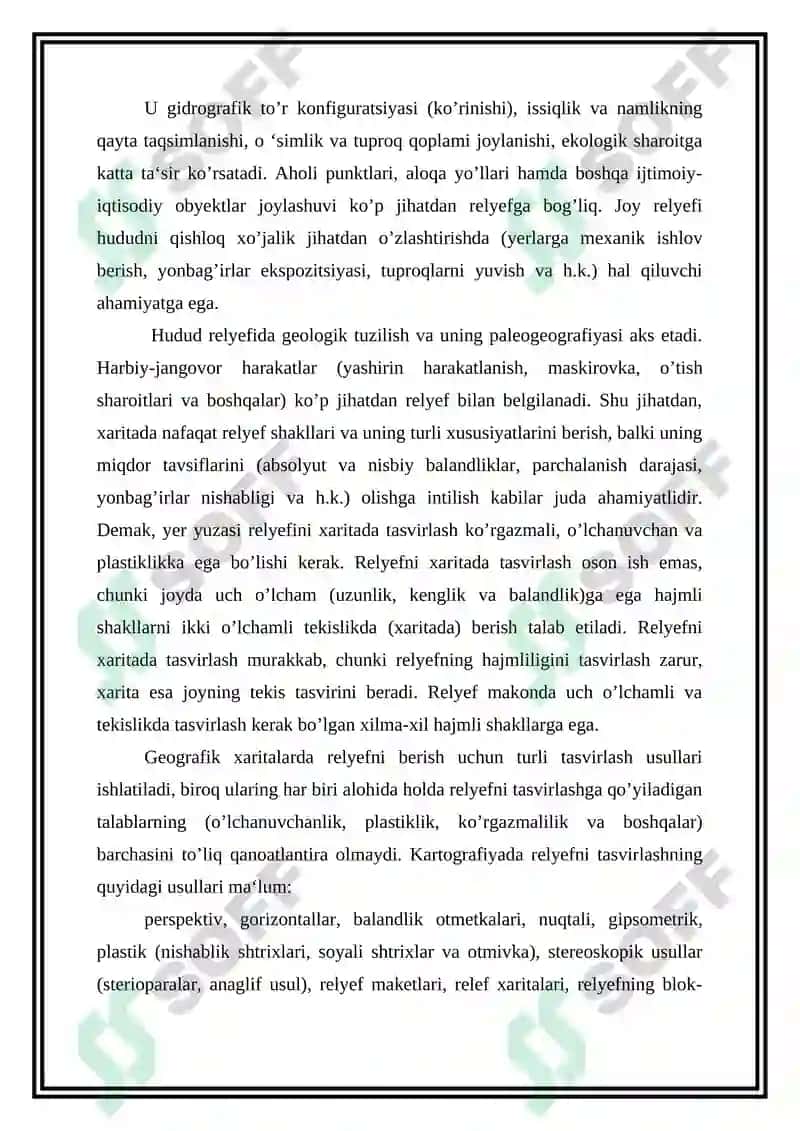 RELYEFNI MIQDOR VA SIFAT KO’RSATKICHLARINI TASVIRLASH USULLARI 7