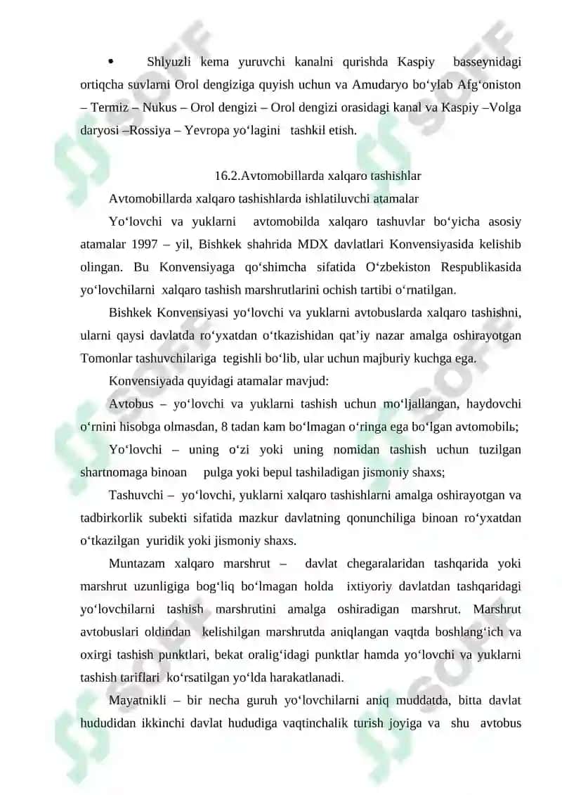 MАVZU №15. О‘ZBEKISTON XАLQАRO TRАNSPORT KOMMUNIKАSIYALАRI ( YО‘LАKLАRI ) 7