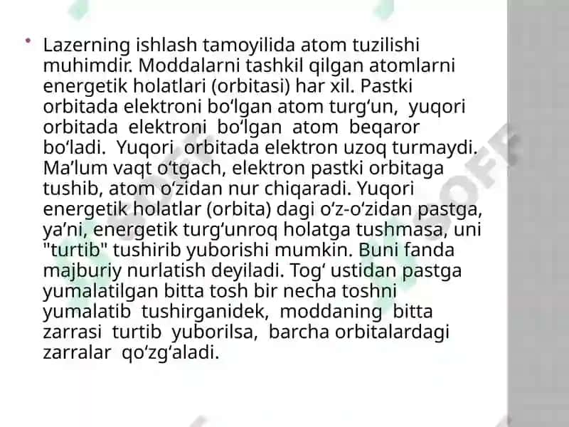 Lazerlarning nurining asosiy xususiyatlari 7