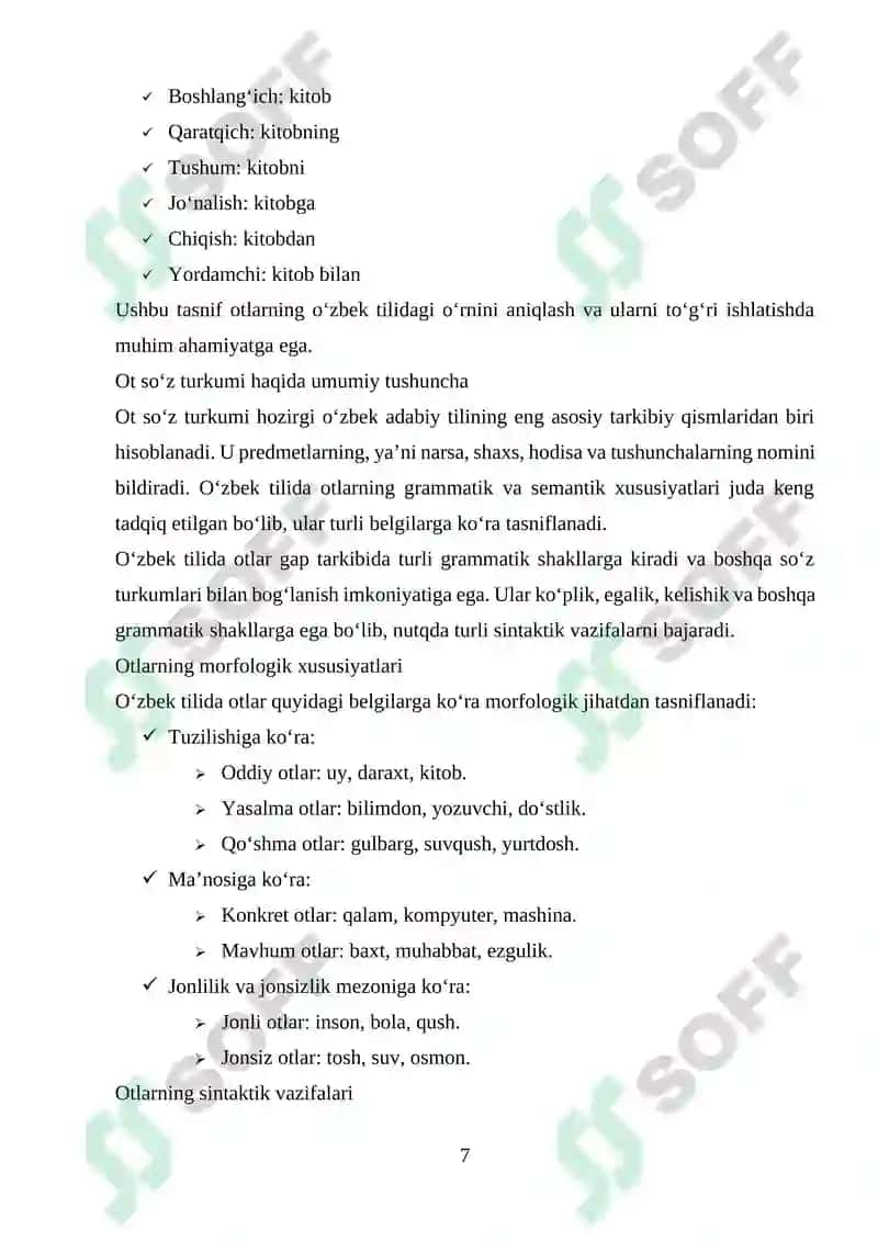 Hozirgi oʻzbek adabiy tilida ot soʻz turkumi 7