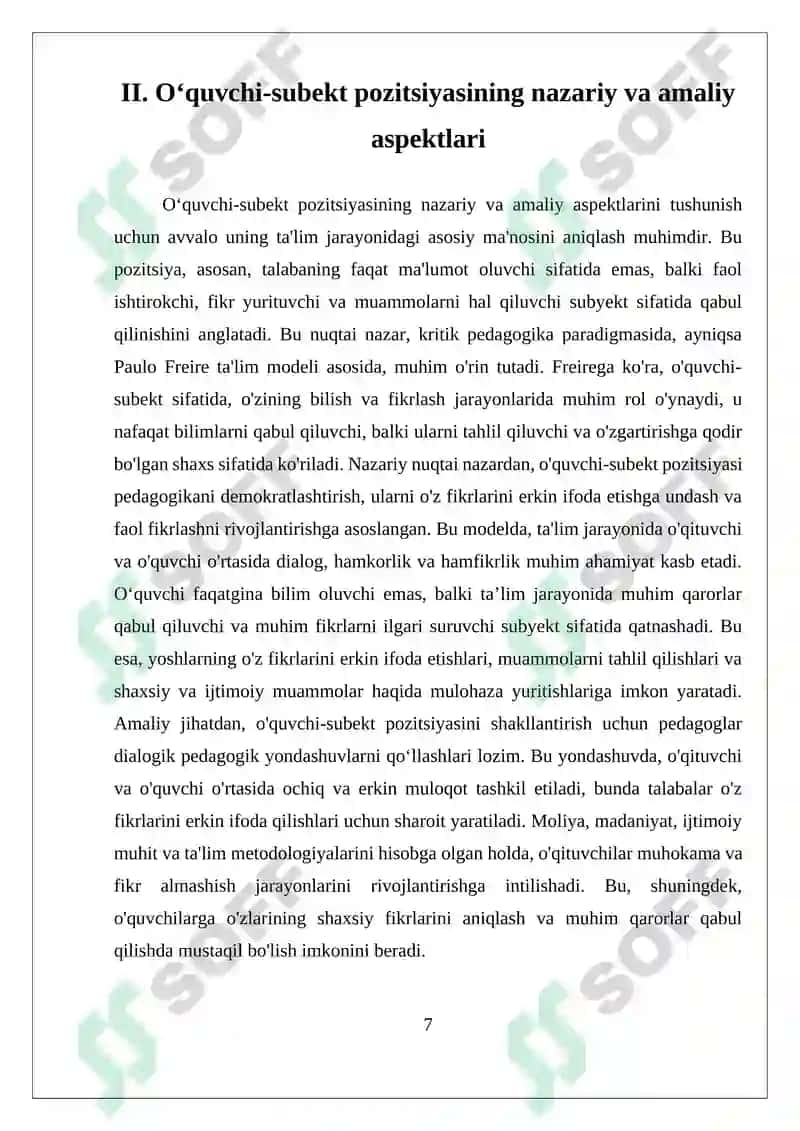 OʻQITUVCHINING ROLI VA OʻQUVCHI-SUBEKT PAZITSIYASI 7