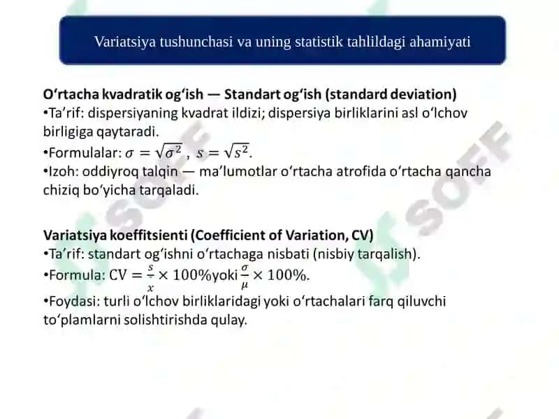 STATISTIKADA VARIATSIYANI BAHOLASH USULLARI VA DISPERSION TAHLIL ASOSLARI 7