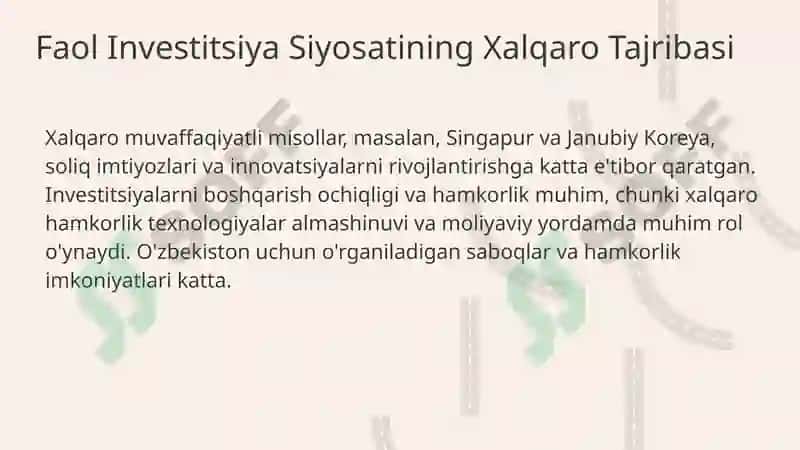 Faol investitsiya siyosatining iqtisodiyotning barqaror o‘sishiga ta’sir 7