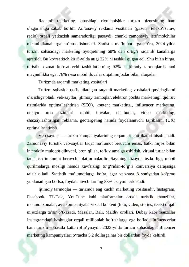 ZAMONAVIY RAQAMLI MARKETING TEXNOLOGIYALARI: TURIZMDA QO‘LLANILISHI. 7