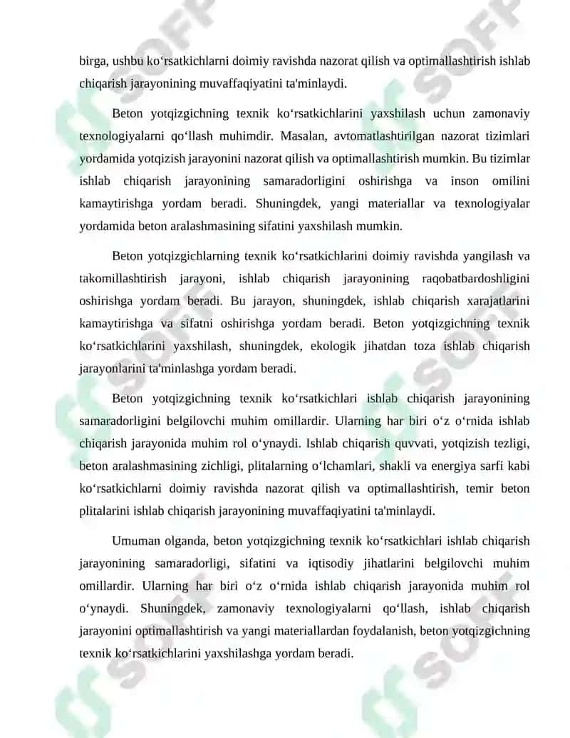 Temir beton plitasini ishlab chiqaruvchi beton yotqizgich loyihasi 7