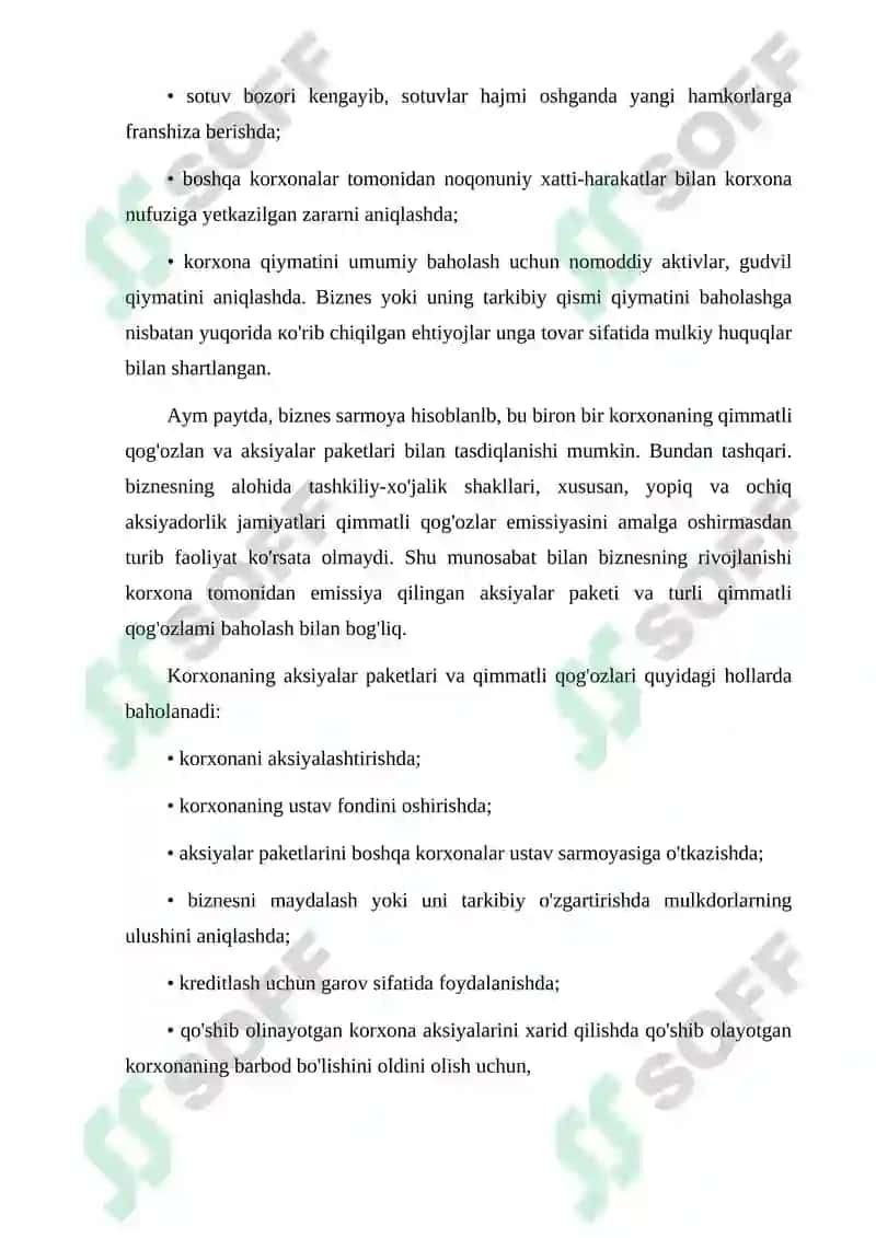 BIZNES QIYMATINI BAHOLASHNING XORIJ TAJRIBASI 7