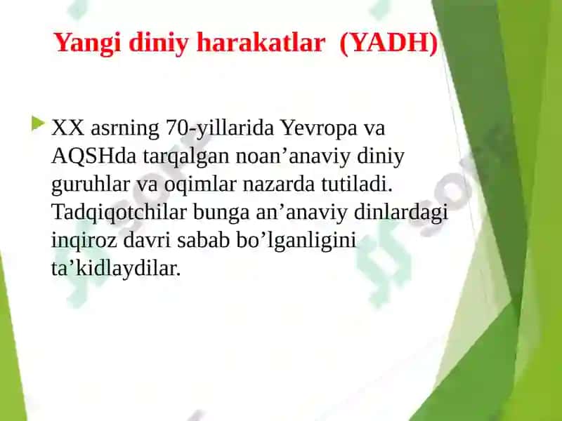 ZAMONAVIY DINIY HARAKATLAR VA SEKTALAR 7