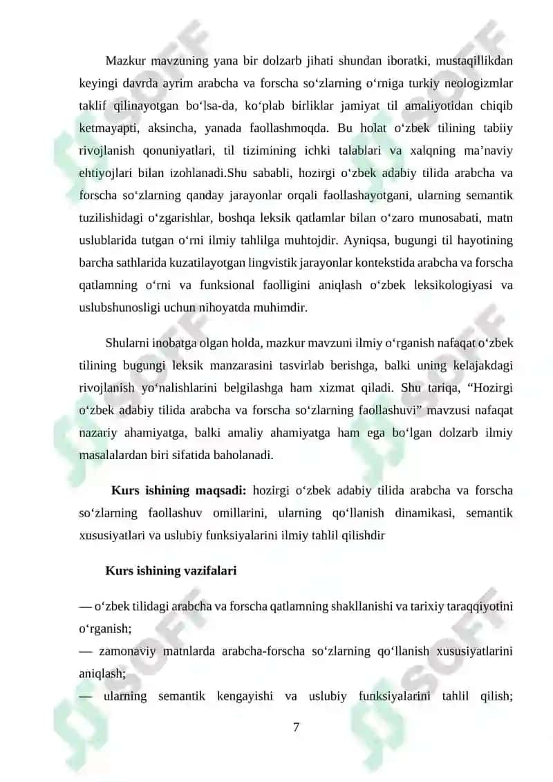 HOZIRGI O‘ZBEK ADABIY TILIDA ARABCHA VA FORSCHA SO‘ZLARNING FAOLLASHUVI 7