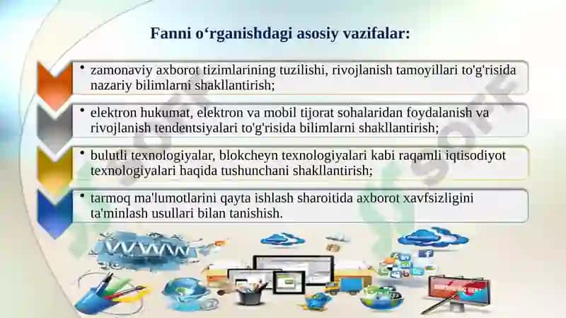 AXBOROT-KOMMUNIKATSIYAT ЕXNOLOGIYALARI NING IQTISODIYOTDAGI O‘RNIVAVAZIFALARI. DASTURIY TA’MINOT VA UNING RIVOJLANISH TENDENSIYALARI 7